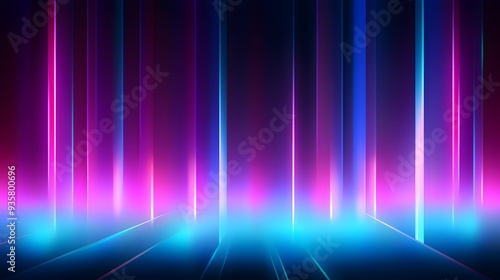 Futuristic Neon Tunnel with Vibrant Purple and Blue Lighting, Creating a Sense of Depth and Speed with Symmetrical Lines and a Glowing Horizon