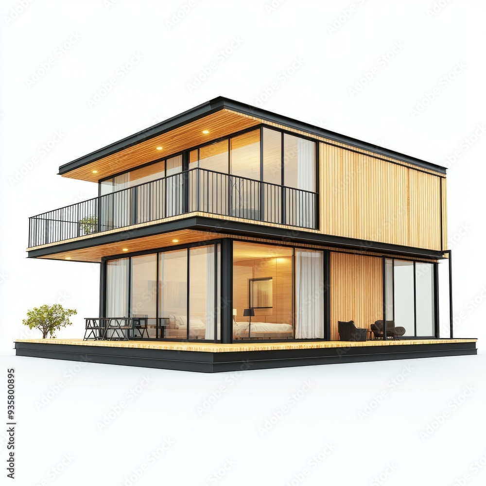 Photorealistic 3D Render of Modern Modular House - Isolated on White Photorealistic 3D Render of Modern Modular House - Isolated on White