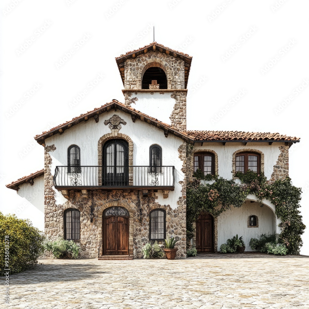 Obraz premium Photorealistic Spanish Hacienda - Isolated Colonial Architecture