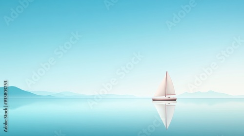 A serene landscape illustration of a quiet lake reflecting a clear blue sky, with a lone sailboat gently bobbing on the water.