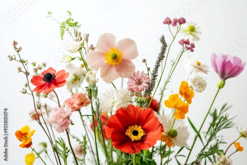 Wallpaper Mural A vibrant and lively bouquet of mixed fresh flowers in various colors, artistically arranged against a white background, capturing the essence of spring and nature's renewal. Torontodigital.ca