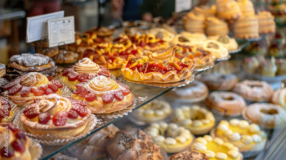 Assorted Neapolitan pastries displayed at a local bakery in Naples, Campania, Italy. Assorted Neapolitan pastries displayed at a local bakery in Naples, Campania, Italy.