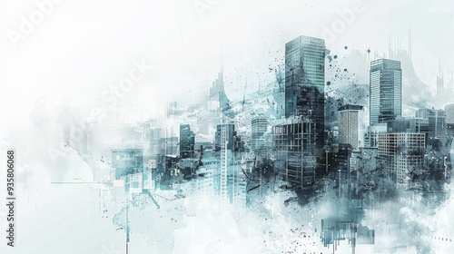 Fototapeta Naklejka Na Ścianę i Meble -  A cityscape with a lot of buildings and a cloudy sky