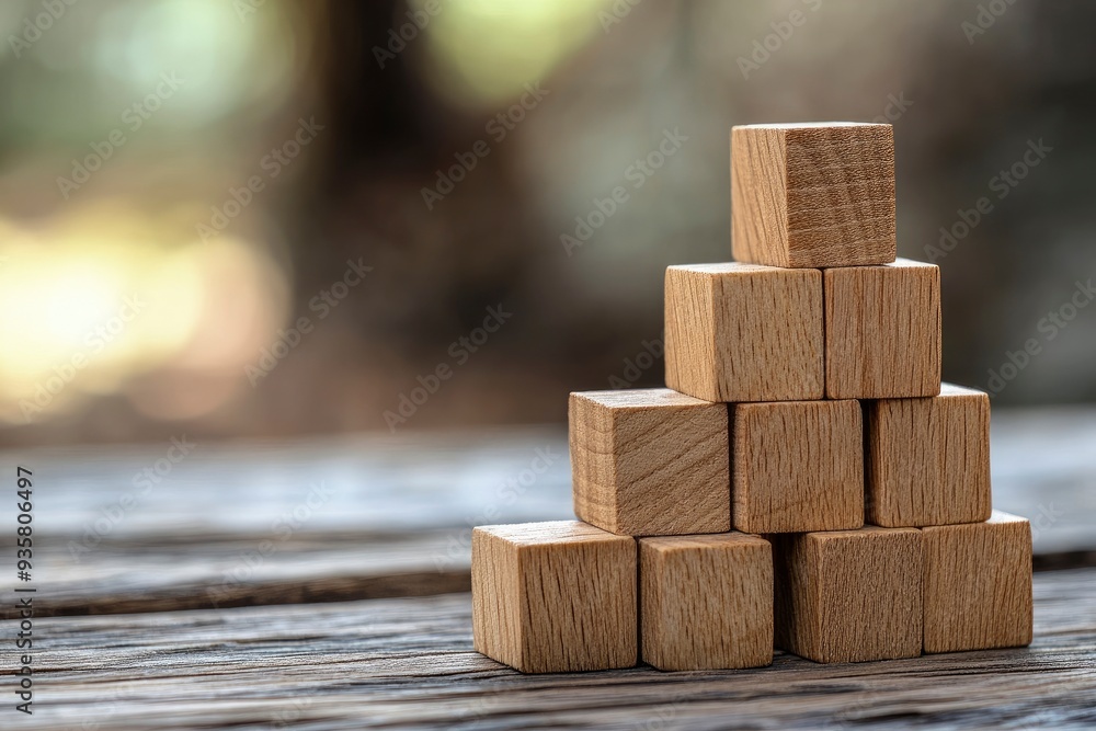 Profit Chart Made Of Wooden Blocks / Business Success Concept with generative ai Profit Chart Made Of Wooden Blocks / Business Success Concept with generative ai