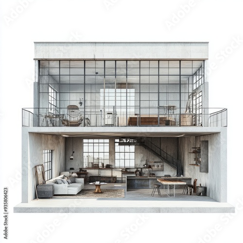 Photorealistic Urban Loft Interior Design - Industrial Style 3D Rendering