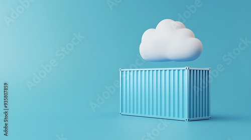 Wallpaper Mural Minimalist image of cloud computing concept with a floating white cloud above a blue shipping container on a blue background. Torontodigital.ca