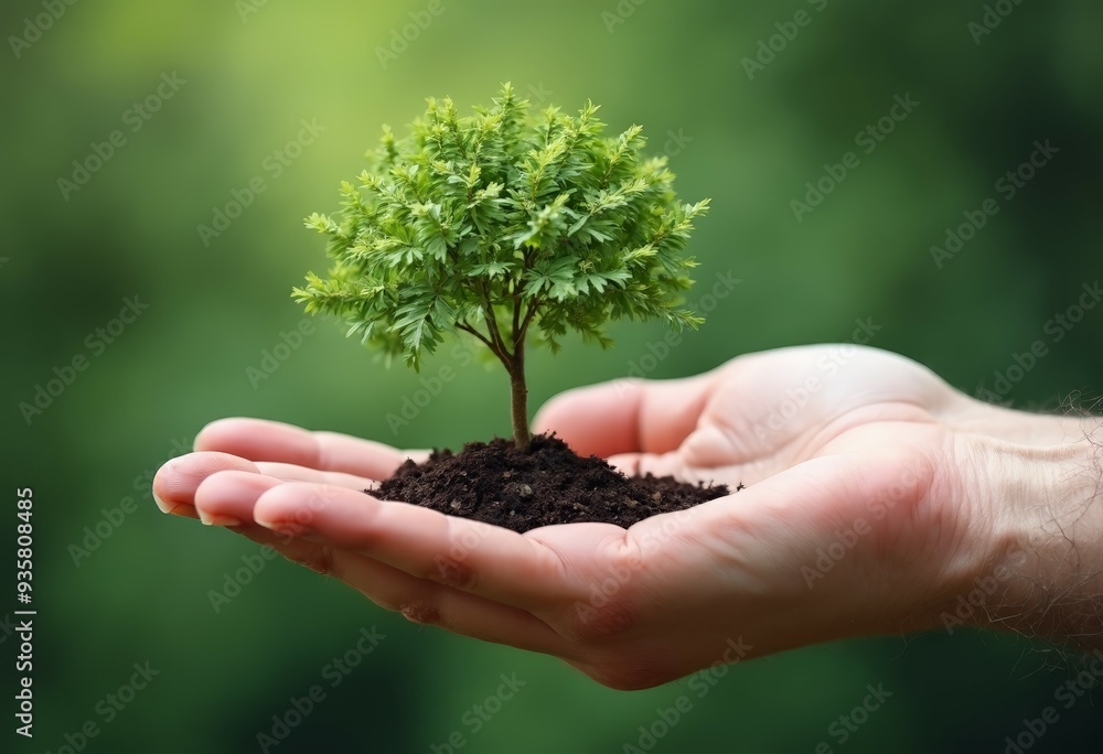 A small tree in rich soil held in open hands, emphasizing environmental conservation, growth, and the nurturing of life with a green, natural background.
A small tree in rich soil held in open hands, emphasizing environmental conservation, growth, and the nurturing of life with a green, natural background.