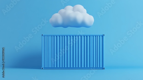 Wallpaper Mural Minimalistic blue background with a shipping container and a cloud. Conceptual image symbolizing logistics, cloud storage, and data transfer. Torontodigital.ca