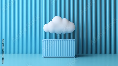 Wallpaper Mural Minimalistic blue-toned image featuring a single white cloud over a shipping container, blending modern themes of storage and technology. Torontodigital.ca