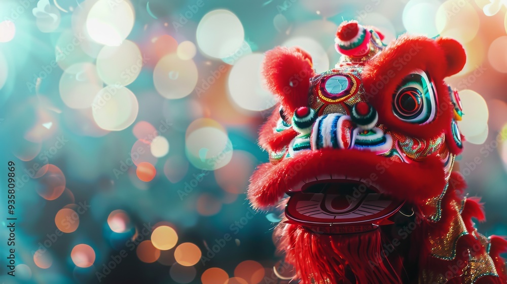 A red dragon with a white mouth is standing in front of a blurry background A red dragon with a white mouth is standing in front of a blurry background