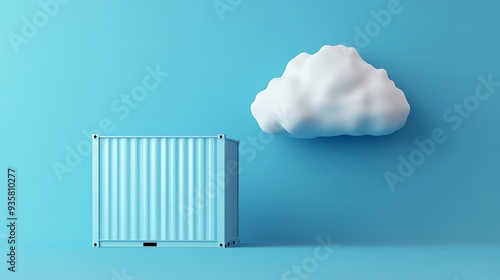 Wallpaper Mural Minimalistic image of a cloud and shipping container on a blue background, illustrating modern technology and cloud computing concepts. Torontodigital.ca