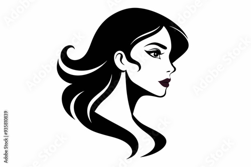 Silhouette of beautiful girl in profile with long hair