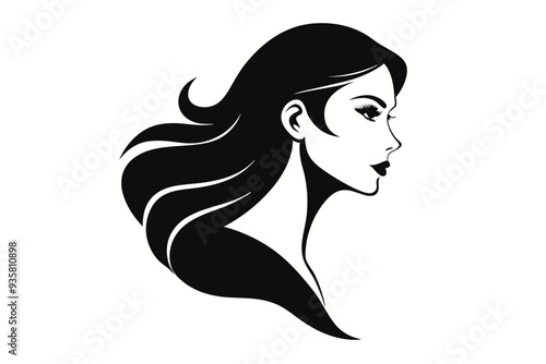 Silhouette of beautiful girl in profile with long hair