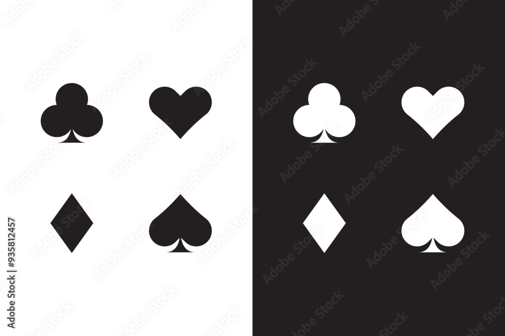 Classic Playing Card Suit Icons. Black and white suit cards signs or symbols. Hearts, spades, diamonds, clubs. Classic Playing Card Suit Icons. Black and white suit cards signs or symbols. Hearts, spades, diamonds, clubs.