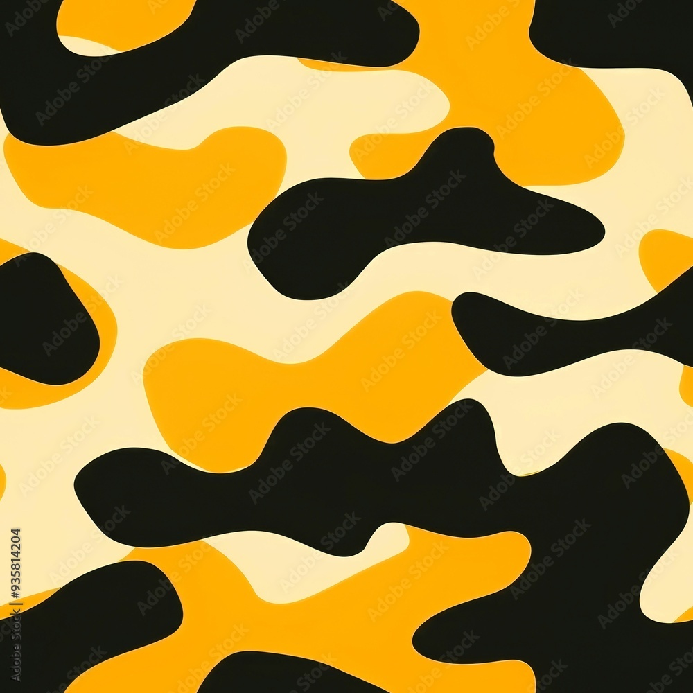 Abstract Pattern of Interlocking Black, Yellow, and Beige Shapes Abstract Pattern of Interlocking Black, Yellow, and Beige Shapes