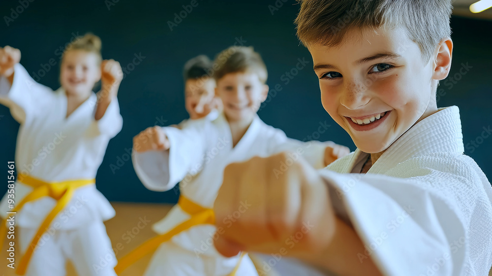 Joyful Kids Practicing Karate in Martial Arts Class Joyful Kids Practicing Karate in Martial Arts Class