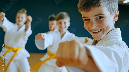 Joyful Kids Practicing Karate in Martial Arts Class