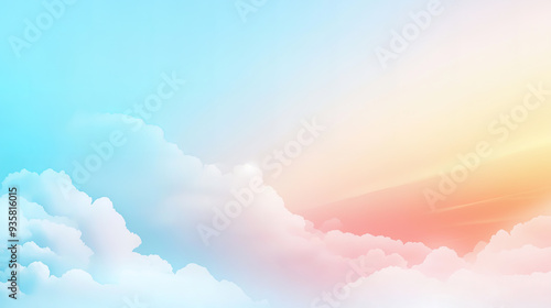 flat illustration of cloudy dreamy sky at sunset, sky background