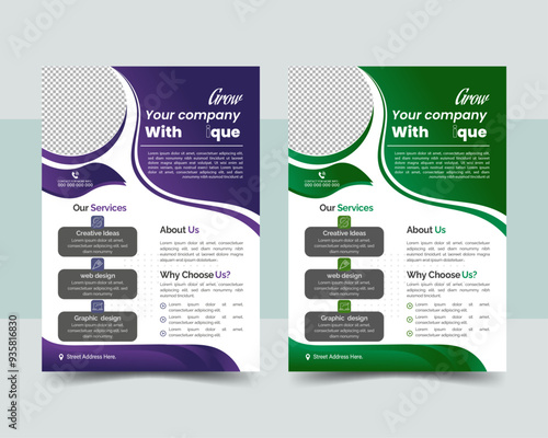 Corporate Business Flyer poster pamphlet brochure cover design layout background, two colors scheme, vector template in A4 size - Vector.