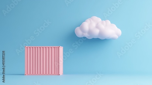 Wallpaper Mural Surreal pink shipping container with white cloud in blue background, minimalist concept for transportation, logistics, and dreams. Torontodigital.ca