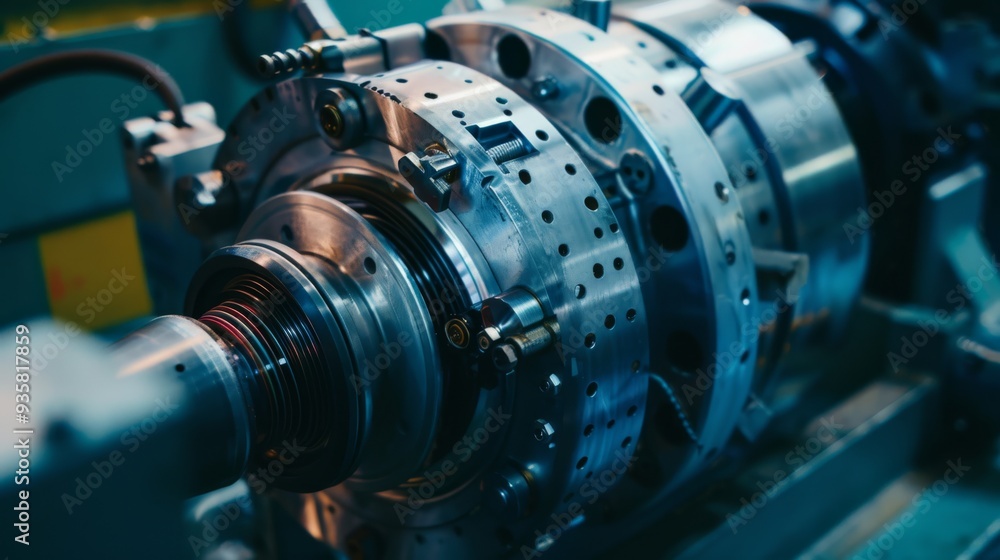 Close-up shot of an intricate mechanical part, showcasing engineering precision and industrial craftsmanship in a dimly lit setting. Close-up shot of an intricate mechanical part, showcasing engineering precision and industrial craftsmanship in a dimly lit setting.
