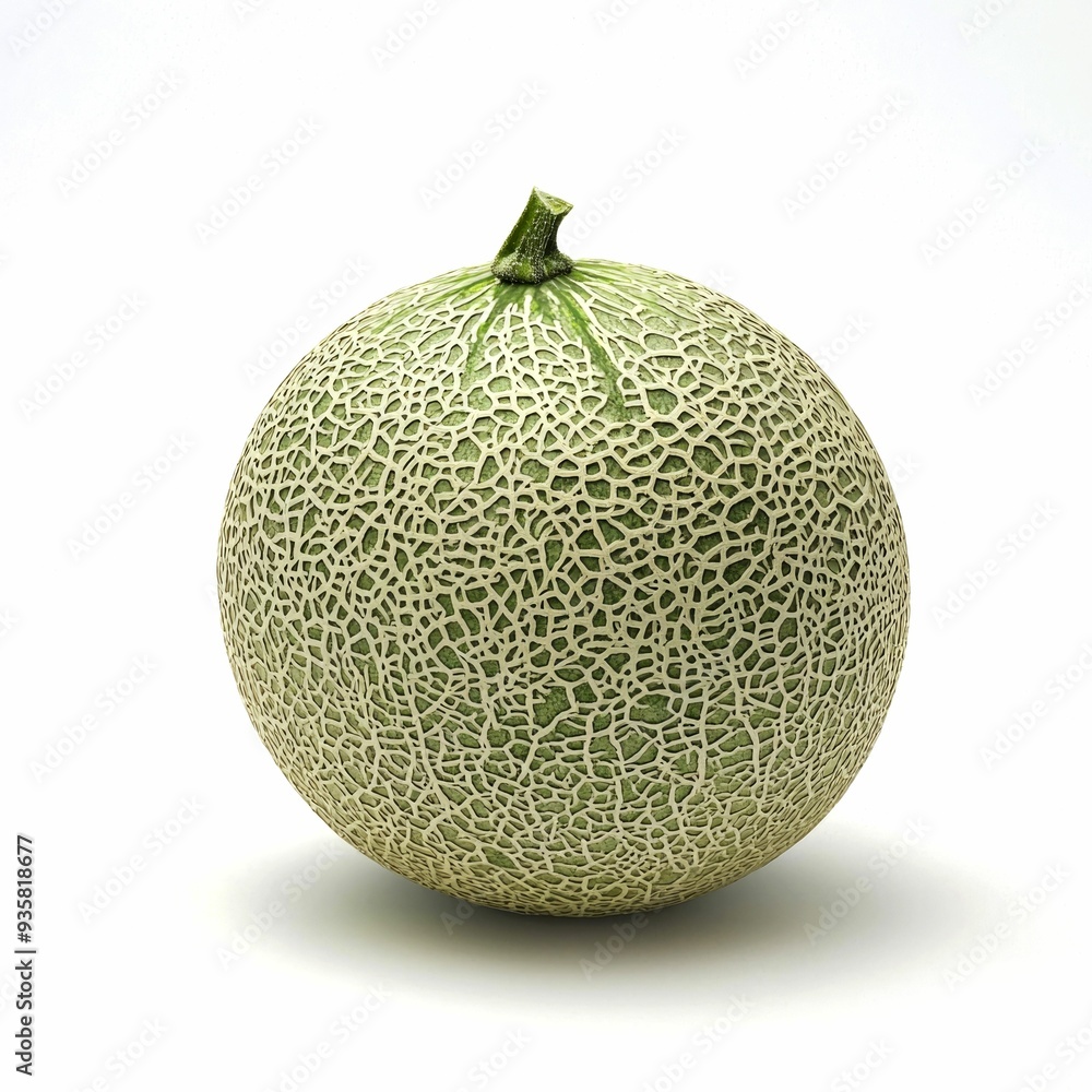 A Single Green Cantaloupe Melon Isolated on White A Single Green Cantaloupe Melon Isolated on White