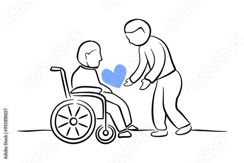 Caring for the elderly with love. Helping the disabled on wheelchair. Kindness of caregiver.