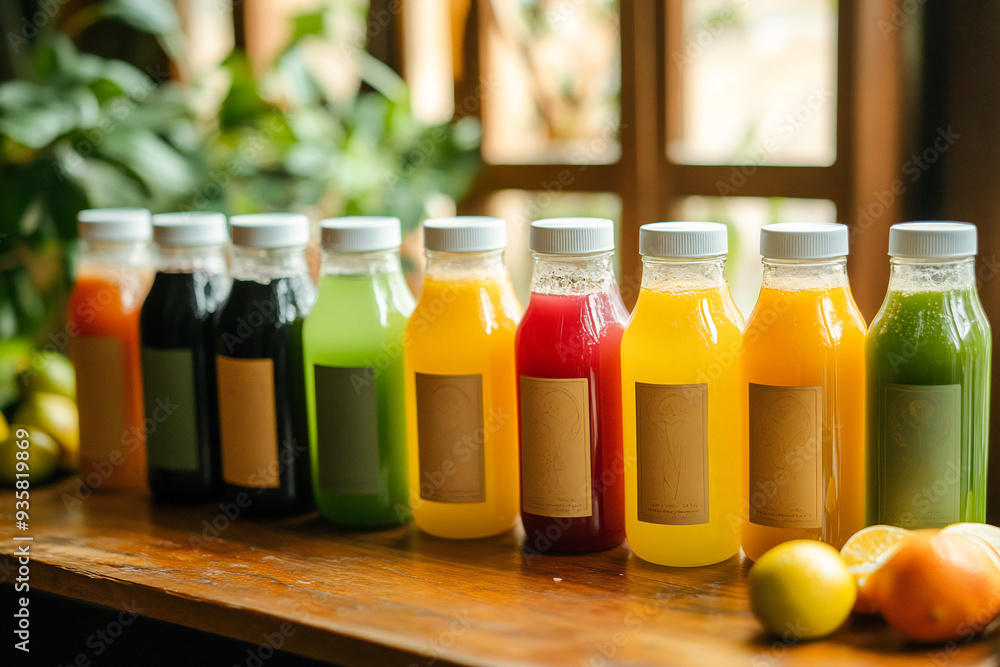 bottle of cold-pressed smoothie made of natural fruits bottle of cold-pressed smoothie made of natural fruits