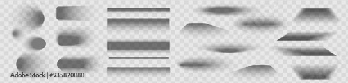 Square and rectangle box shadow effects. Realistic overlay and transparent shadows vector set, shades falling from objects on floor with soft black edges and dark corners, transparent background