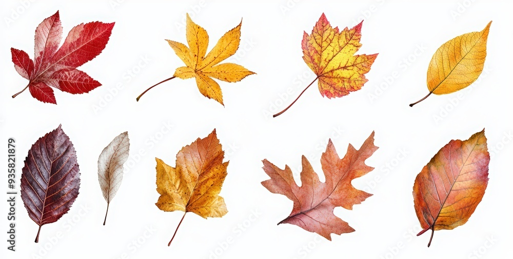 Obraz premium Set of autumn leaves isolated on a white background