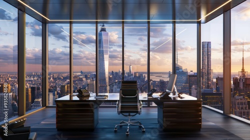 Modern Office with Panoramic City View photo