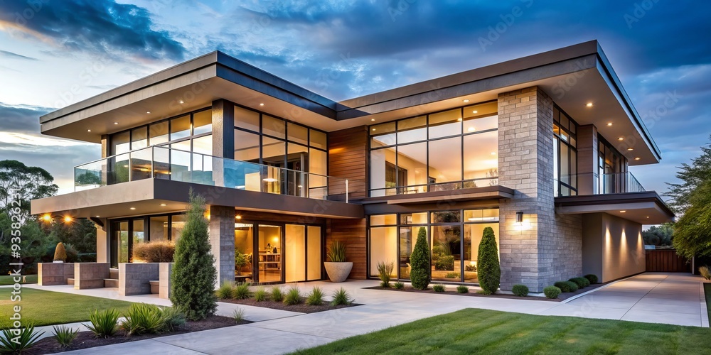 Fototapeta premium Sophisticated design elements merge in perfect harmony, culminating in a sense of airy grandeur as the structure's clean lines and expansive spaces unfold.