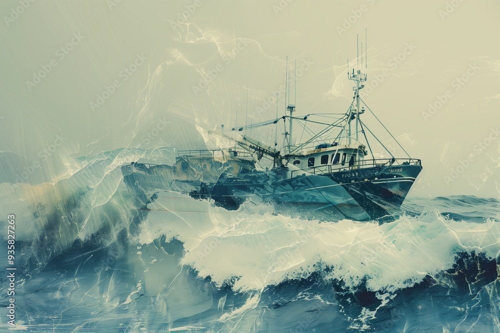 Obraz premium fishing boat in a storm