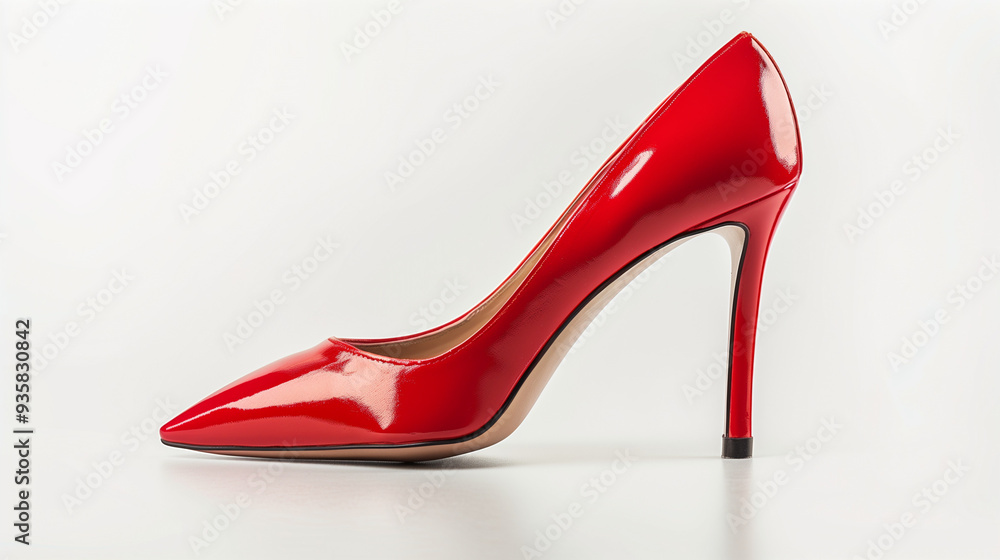 One Red Colorful Escarpin High-Heels Shoes Isolated on White Background One Red Colorful Escarpin High-Heels Shoes Isolated on White Background