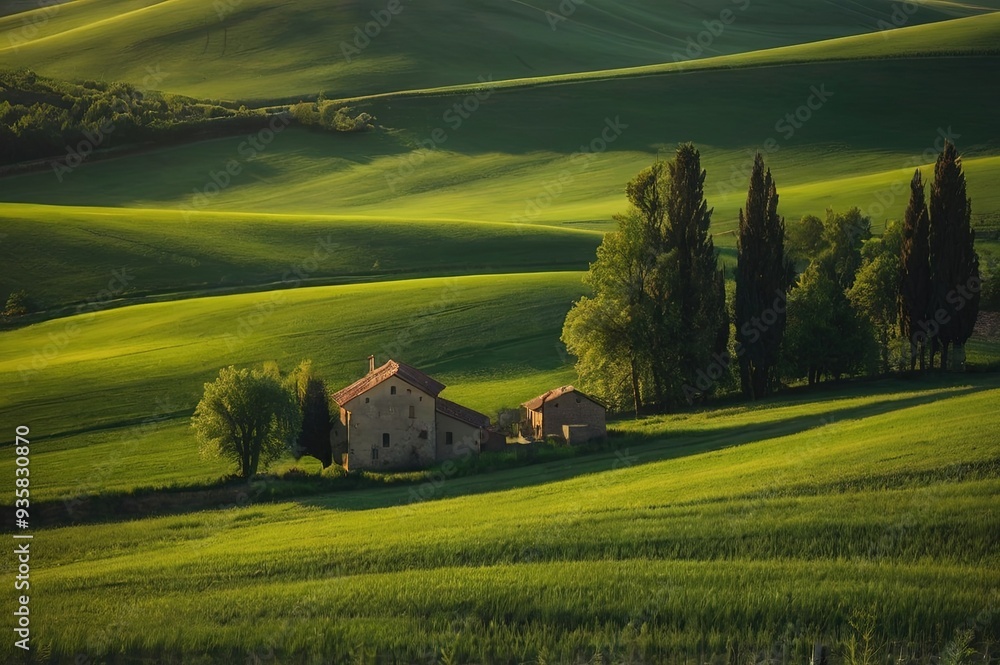 Game of light and shadows in fresh green color in the fields of Moravian Tuscany Game of light and shadows in fresh green color in the fields of Moravian Tuscany