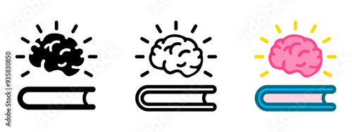 Book and brain icon. Education symbol. Cognition sign. Science book illustration .
