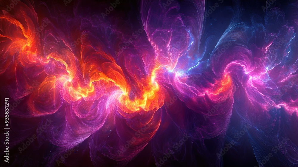 Fototapeta premium Dynamic fractal designs in vibrant neon hues ideal for modern and creative background visuals