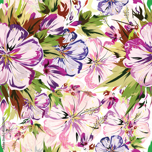 Beautiful floral pattern decorated seamless background with watercolor effect.