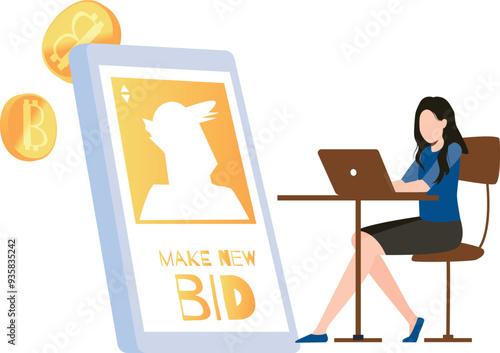 Woman is bidding online.