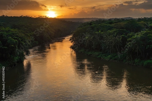 Sunset at Itaúnas river photographed in Itaunas, EspIrito Santo - Southeast of Brazil. Atlantic Forest Biome.