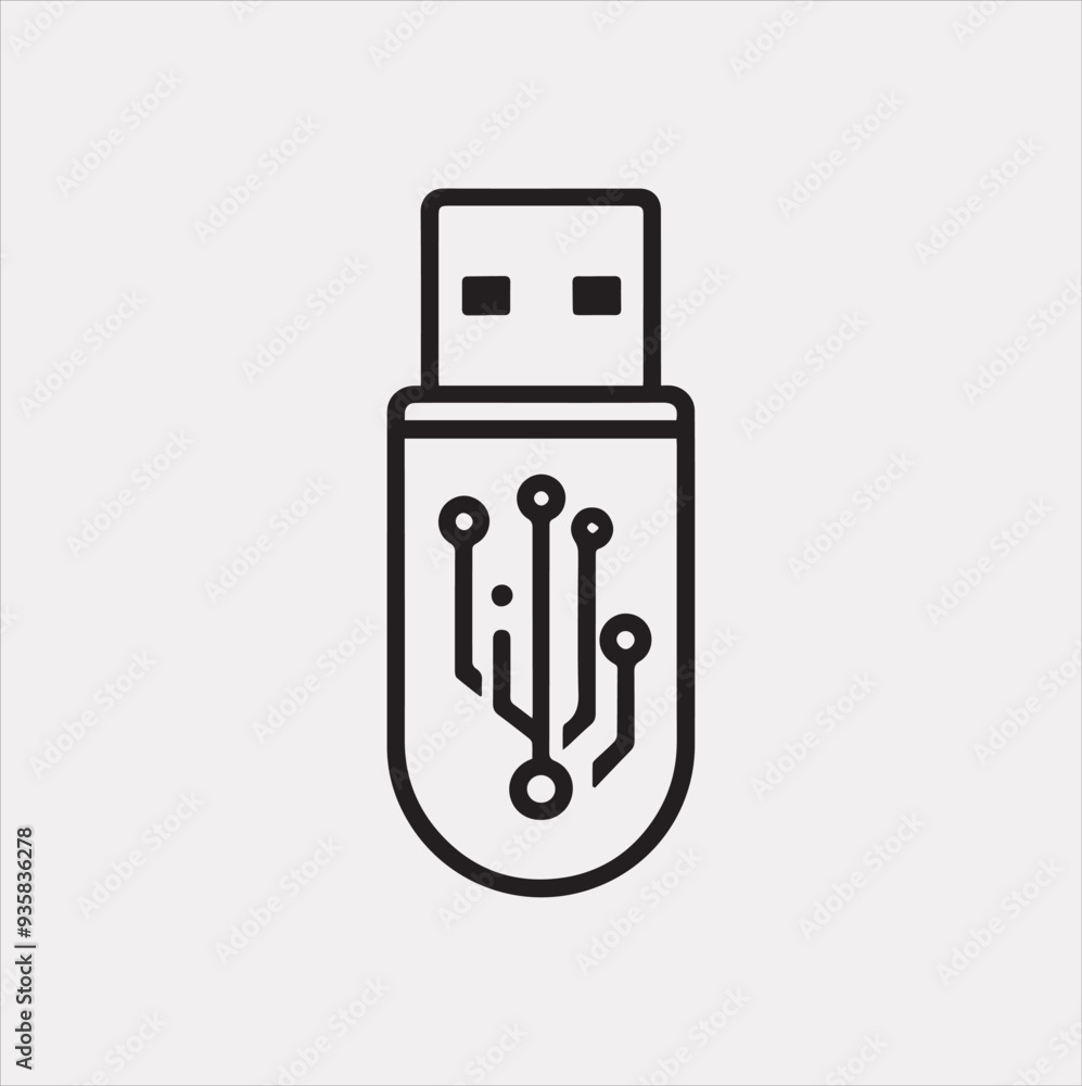 USB Flash Vector silhouette illustration icon on a white background USB Flash Vector silhouette illustration icon on a white background