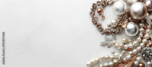 Traditional imitation jewelry and accessories on a white background. Copy space image. Place for adding text and design