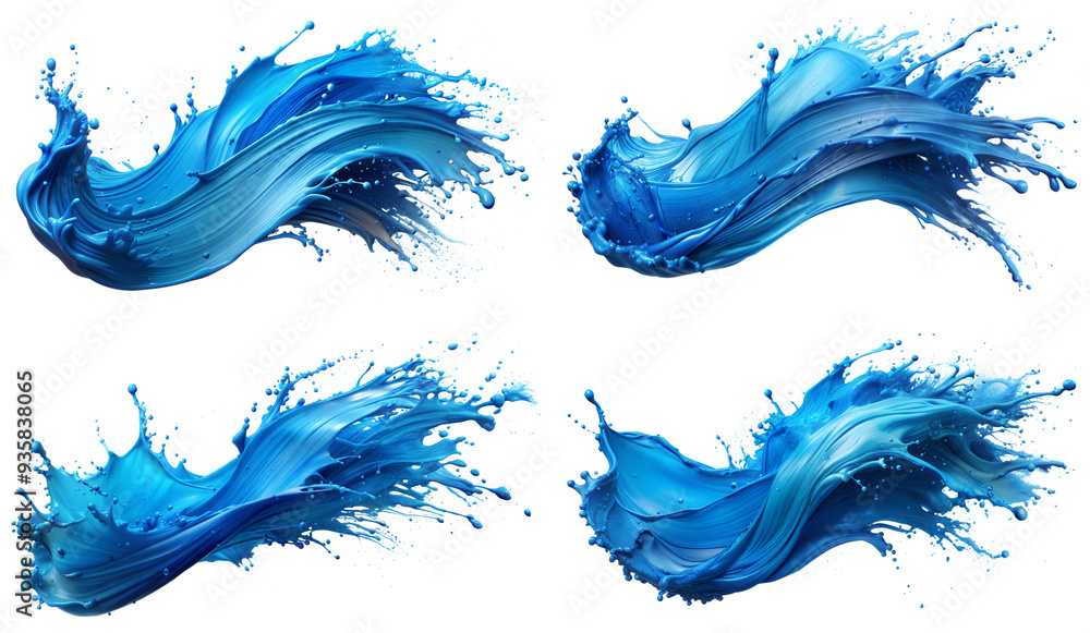 Abstract splashes of blue paint in dynamic, flowing shapes. Transparent background Concept of creativity and fluid motion Abstract splashes of blue paint in dynamic, flowing shapes. Transparent background Concept of creativity and fluid motion