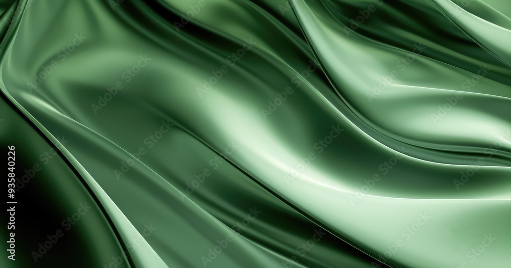 Obraz premium A smooth, flowing texture in shades of green, resembling silk or fabric, creating a calming and elegant visual effect.