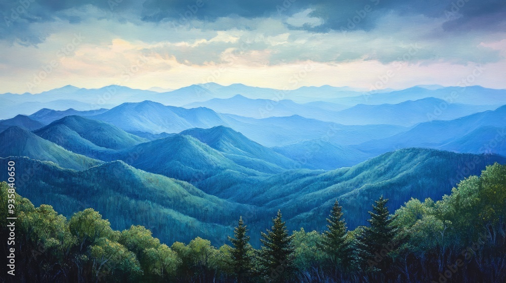 Fototapeta premium Smoky mountain ridges with generative ai