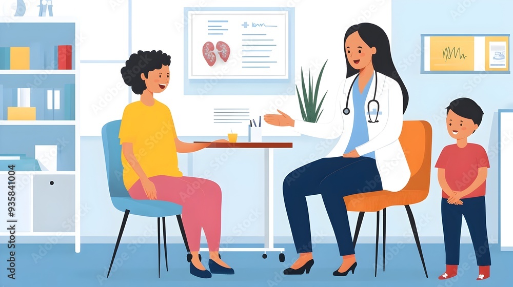 Doctor Providing Information and Guidance about Hand Foot and Mouth Disease to Parents in a Medical Clinic Setting Doctor Providing Information and Guidance about Hand Foot and Mouth Disease to Parents in a Medical Clinic Setting