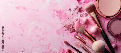 Makeup cosmetics essentials and tools background copyspace photo