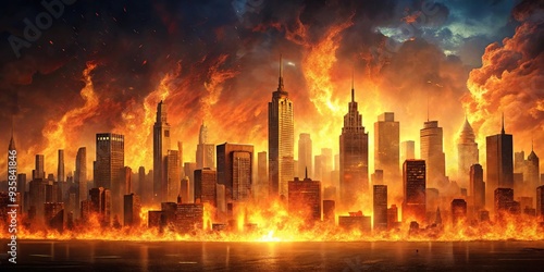 A cityscape engulfed in flames from a fierce wildfire