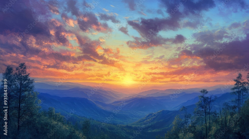 Smoky mountain sunset with generative ai Smoky mountain sunset with generative ai