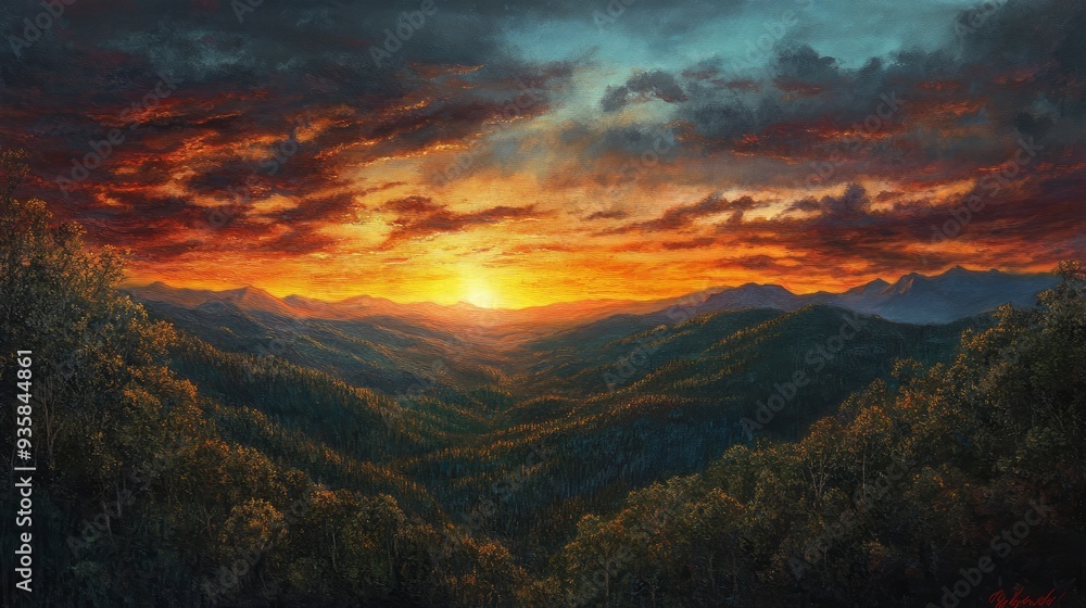 Smoky mountain sunset with generative ai Smoky mountain sunset with generative ai